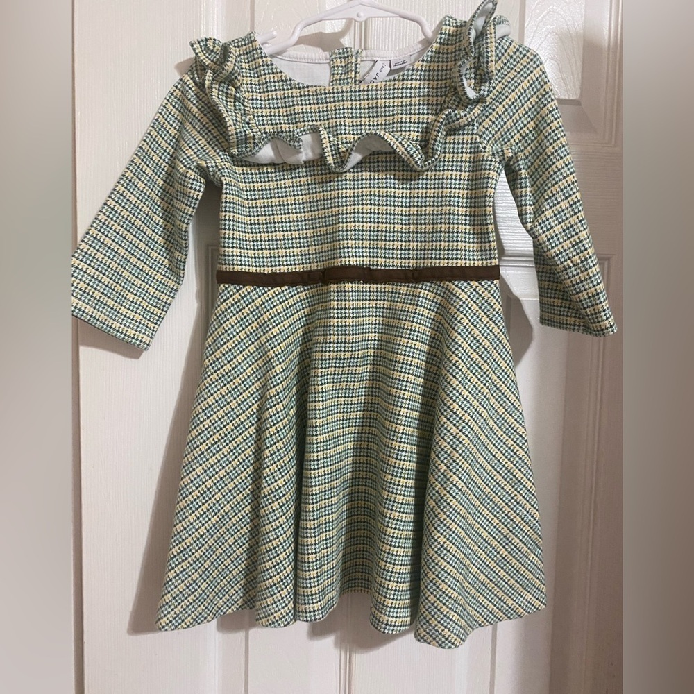 Janie and Jack Houndstooth Plaid Ruffle Ponte Dress